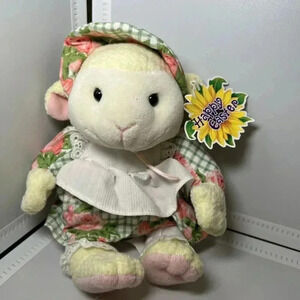 Fine Toy Co. Happy Easter Sheep In Dress And Bonnet Beanie Plush